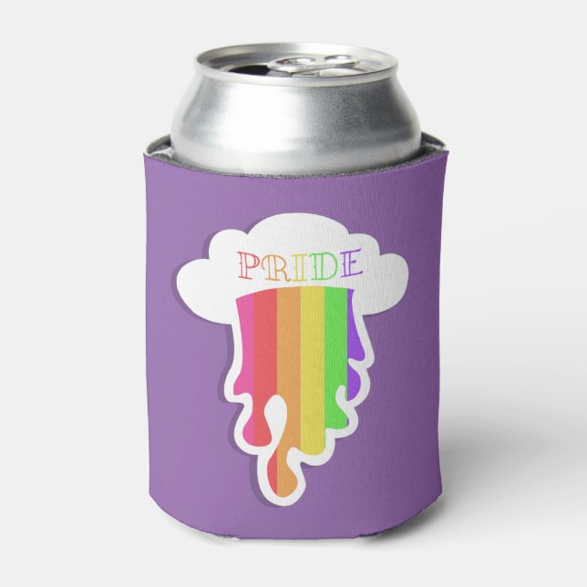 Raining Gay Pride Rainbow Can Cooler (Can Front)