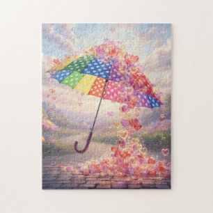 Raining Hearts Colorful umbrella Jigsaw Puzzle