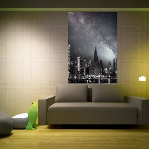 Raining in the city at night AI Art Poster