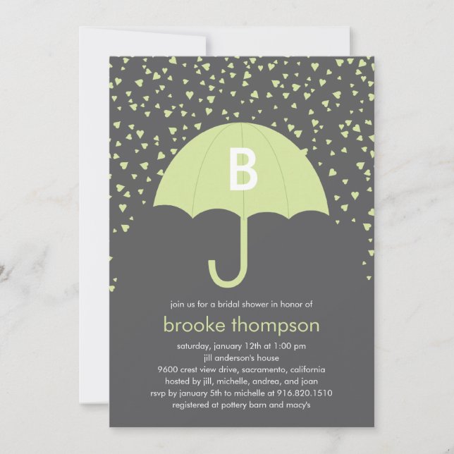 Raining Love Bridal Shower Invitation (Green) (Front)