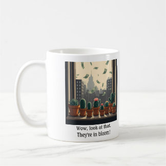 Raining money window sill cactus mug
