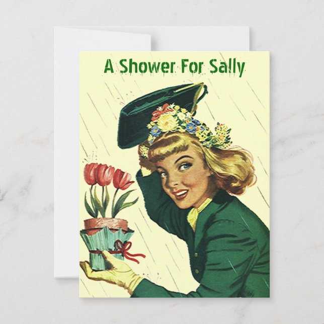 Raining Retro Shower Party Announcement Invitation (Front)