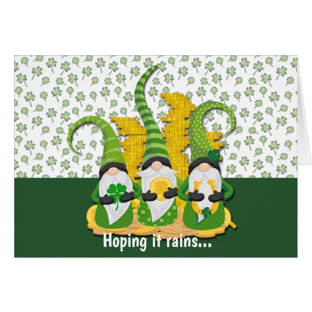 Raining Shamrocks Gnome St Patrick's Day Card (Front Horizontal)