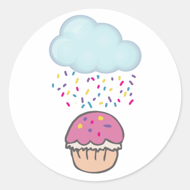 Raining Sprinkles on Cupcake Classic Round Sticker (Front)