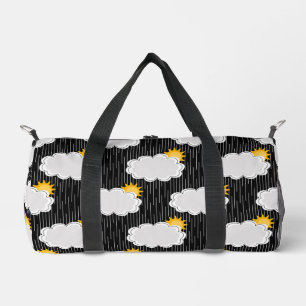 Raining Sunshine Clouds Pattern Design Black Duffle Bag