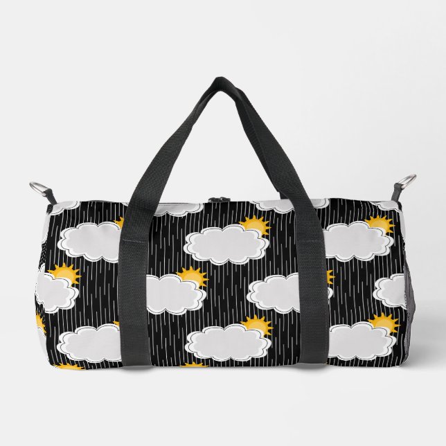 Raining Sunshine Clouds Pattern Design Black  Duffle Bag (Front)