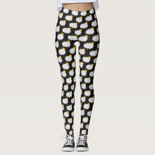 Raining Sunshine Clouds Pattern Design Black Leggings