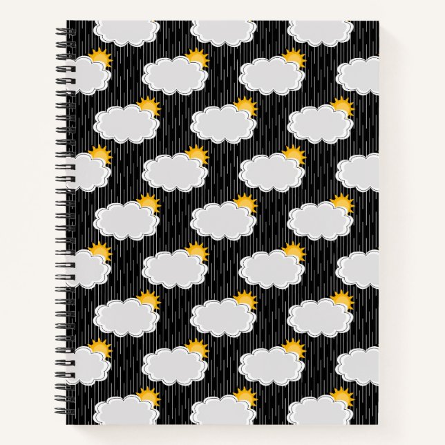 Raining Sunshine Clouds Pattern Design Black  Notebook (Front)
