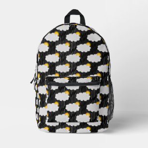 Raining Sunshine Clouds Pattern Design Black Printed Backpack