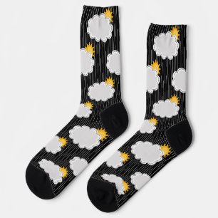 Raining Sunshine Clouds Pattern Design Black Socks
