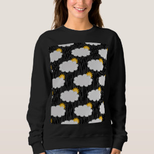 Raining Sunshine Clouds Pattern Design Black Sweatshirt