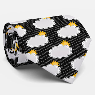 Raining Sunshine Clouds Pattern Design Black  Tie