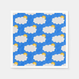 Raining Sunshine Clouds Pattern Design Blue Napkin