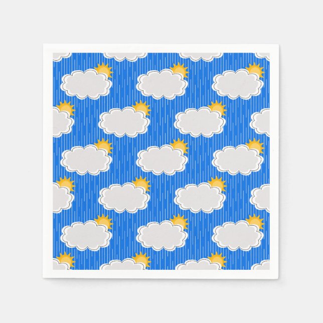 Raining Sunshine Clouds Pattern Design Blue Napkin (Front)