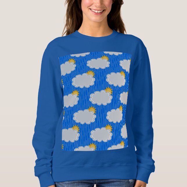 Raining Sunshine Clouds Pattern Design Blue Sweatshirt (Front)