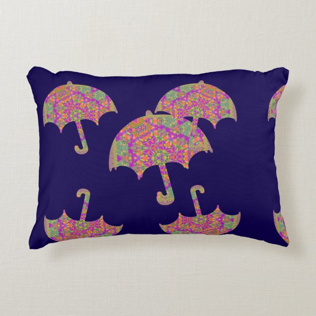 Raining Umbrellas Dk Blue  Decorative Cushion (Front)