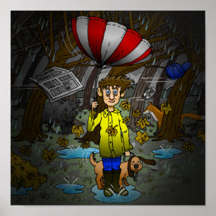 Rainy and Windy Autumn Poster