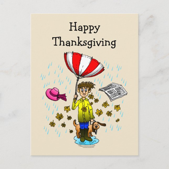 Rainy and Windy Thanksgiving Day Postcard (Front)