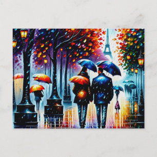 Rainy Autumn Day in Paris France Postcard