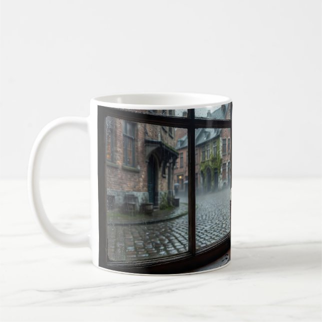 Rainy Belgian Streetside Tavern Glow Mug (Left)