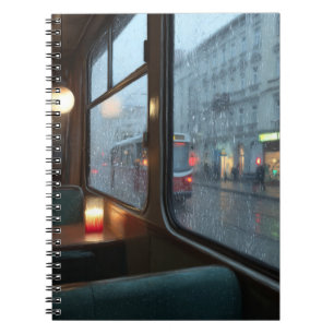 Rainy Café Window Tram Ride Notebook
