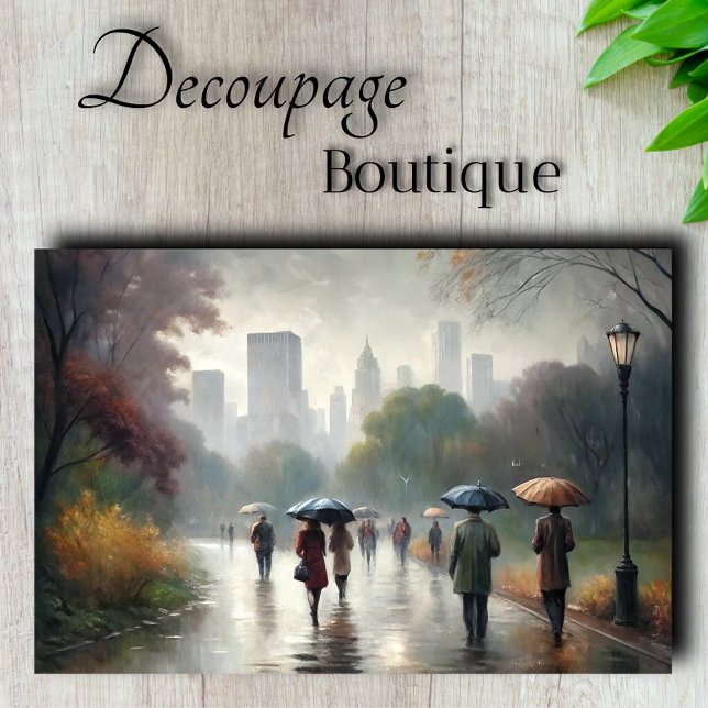 Rainy City Walk Central Park Decoupage Tissue Paper (New York City Rainy Day in Central Park Decoupage Tissue Paper)