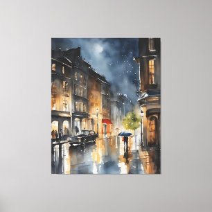 Rainy city watercolor art canvas print