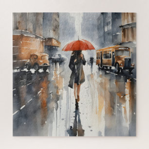 Rainy city watercolor art jigsaw puzzle