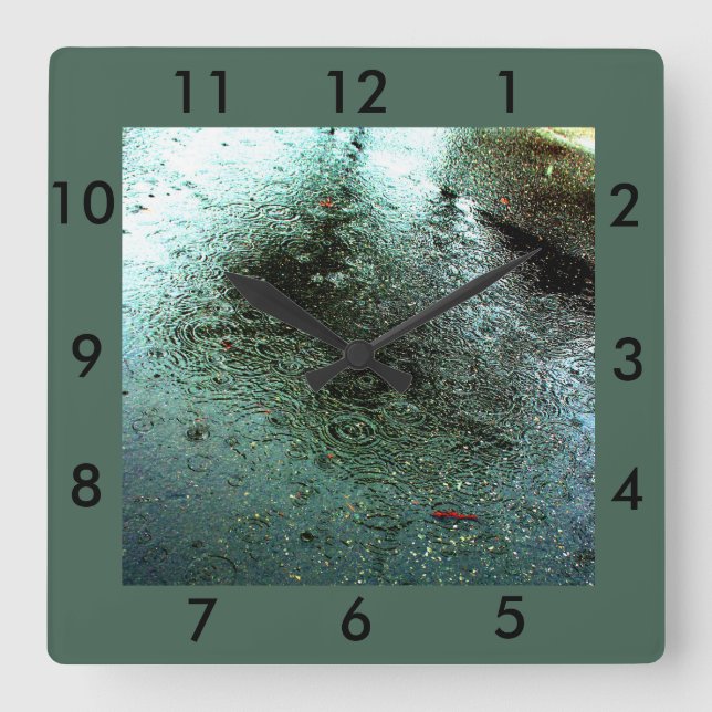 Rainy Day Abstract Square Wall Clock (Front)