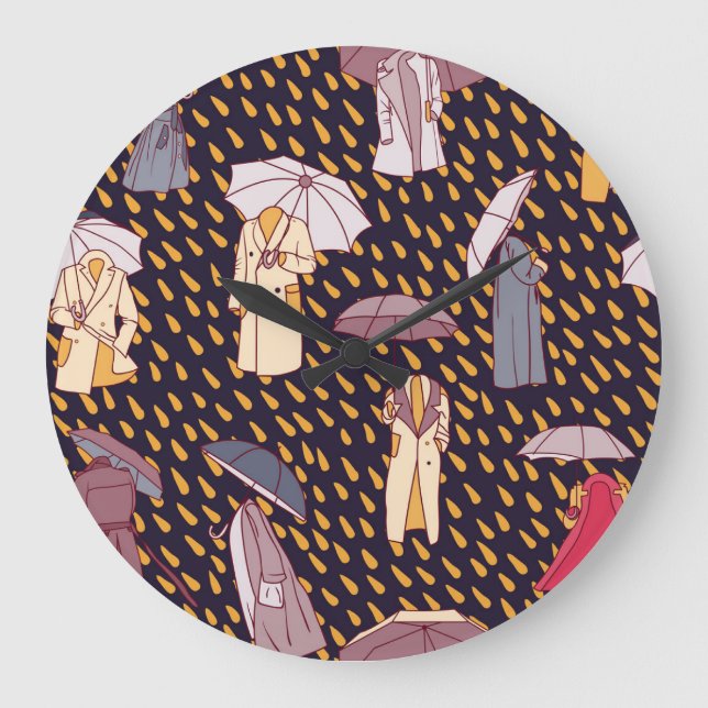 Rainy Day Adventures: Invisible Umbrellas Large Clock (Front)