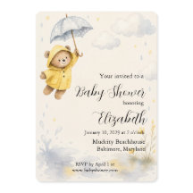 Rainy Day Bear Baby Shower Invitation