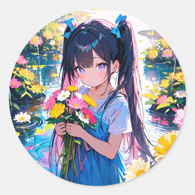 Rainy Day Blooms Classic Round Sticker (Front)