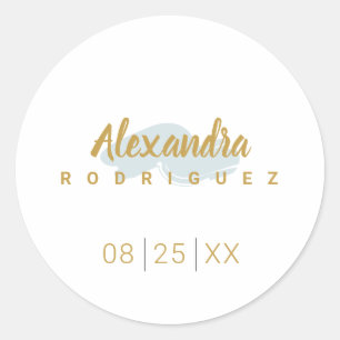 Rainy Day Blue and Gold Quinceanera Classic Round Sticker