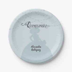 Rainy Day Blue Charro Silhouette Quinceanera Paper Plate