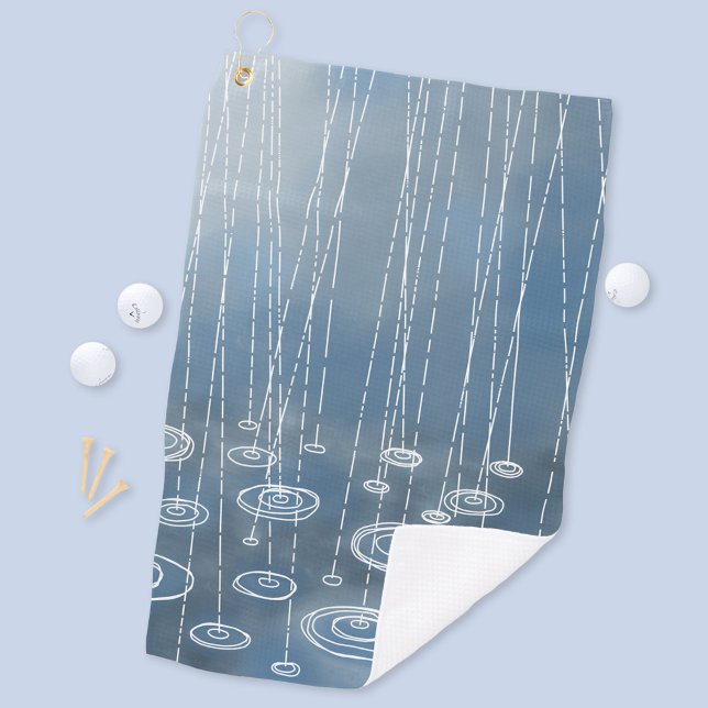 Rainy Day Blue Golf Towel (Rainy weather graphic art golf towel)