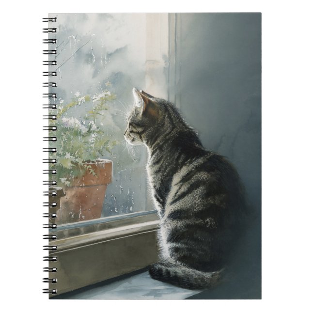 Rainy Day Cat Spiral Notebook (Front)