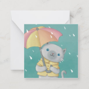 Rainy Day: Cat & Umbrella Illustration Card