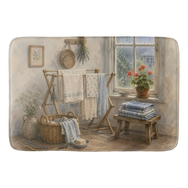 Rainy Day Cottage Laundry Room Bath Mat (Front)