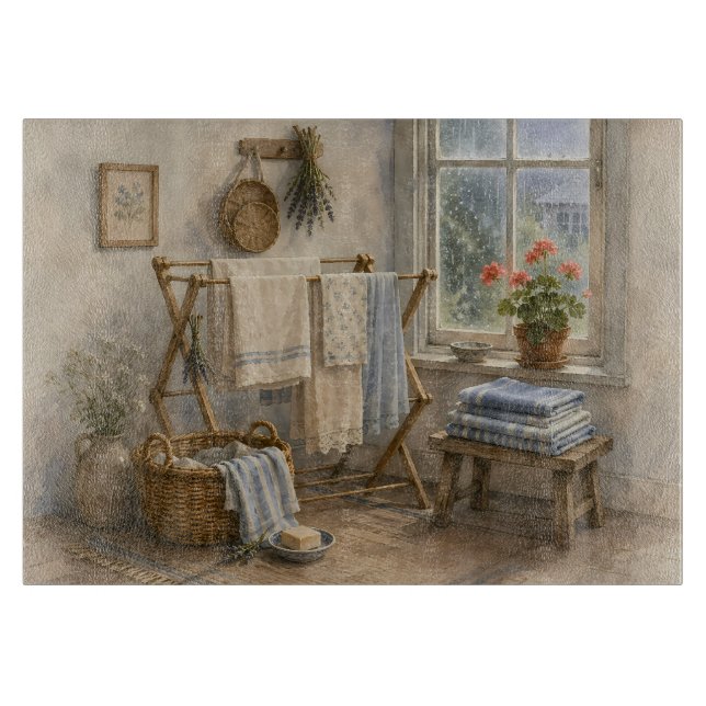 Rainy Day Cottage Laundry Room Cutting Board (Front)