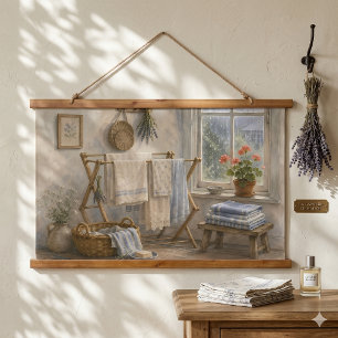 Rainy Day Cottage Laundry Room Hanging Tapestry