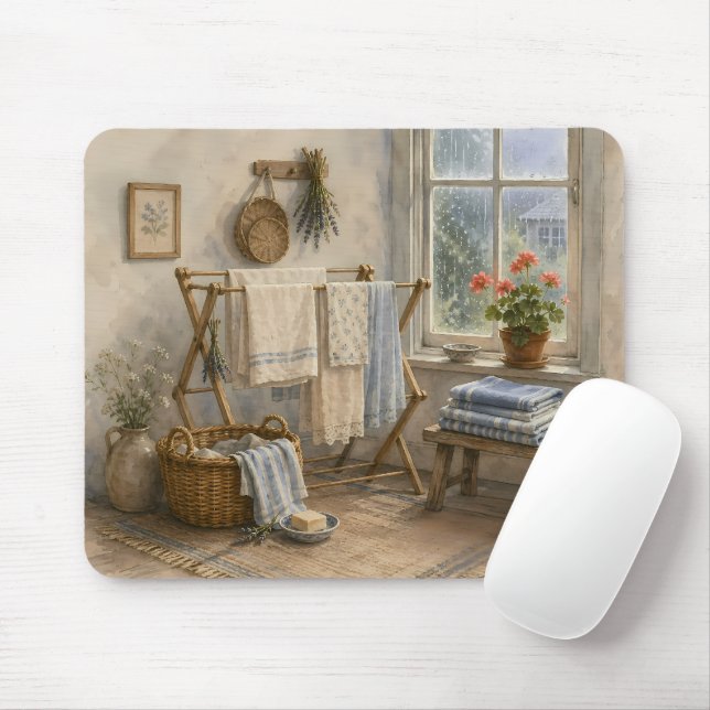 Rainy Day Cottage Laundry Room Mouse Pad (With Mouse)