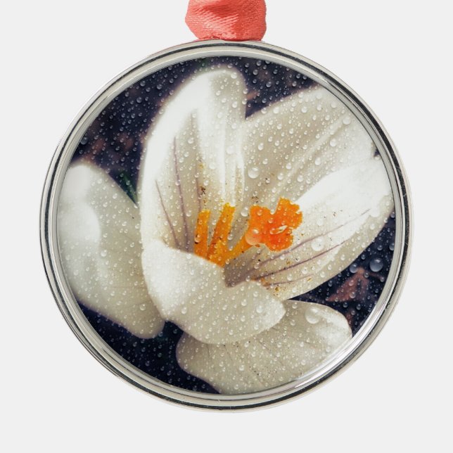 Rainy Day Crocus Flower Metal Tree Decoration (Front)