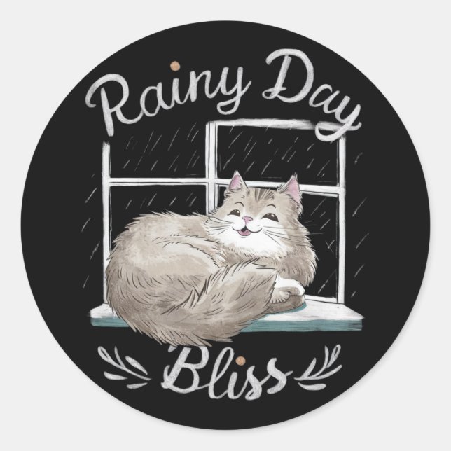 Rainy day, Day Bliss a cats Classic Round Sticker (Front)