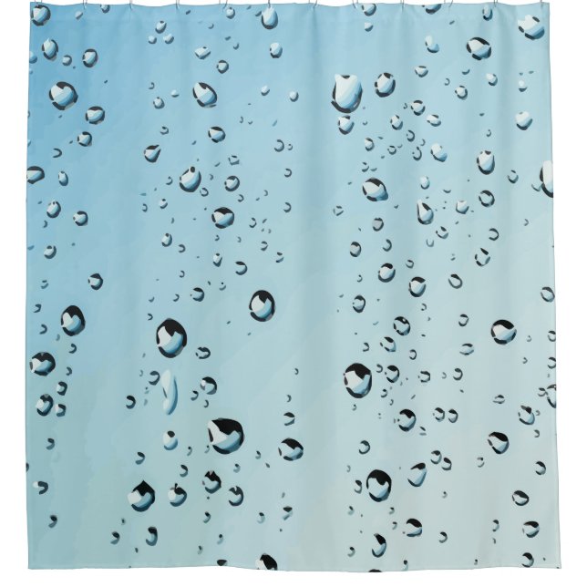 Rainy Day Droplets of Water Grey Blue Raindrops Shower Curtain (Front)