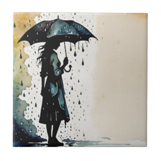 Rainy Day Elegance - Woman in the Rain Tile