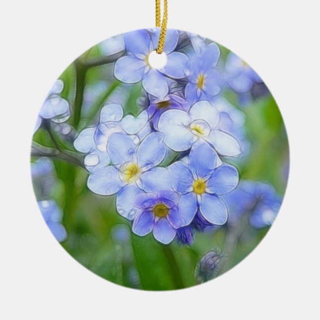 Rainy Day Forget Me Nots Ceramic Tree Decoration (Front)