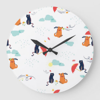 Rainy Day Friends: Cat Dog Vintage Large Clock
