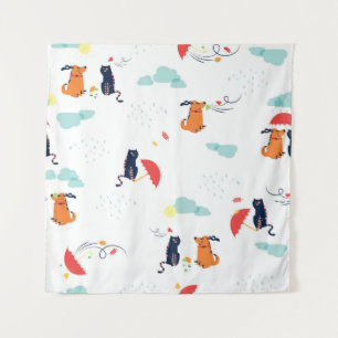 Rainy Day Friends: Cat Dog Vintage Tapestry