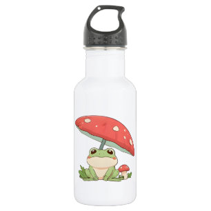 Rainy Day Frog Under Mushroom Kawaii Design 532 Ml Water Bottle