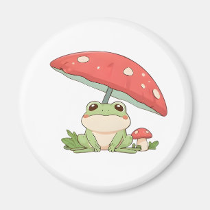 Rainy Day Frog Under Mushroom Kawaii Design Magnet